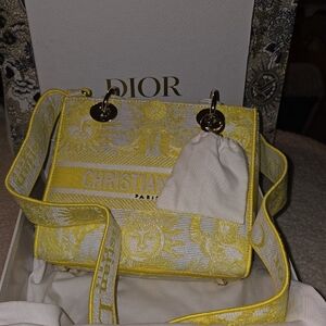Dior Yellow and Cream Mini Tote with Branded Strap 9.5x8x5
